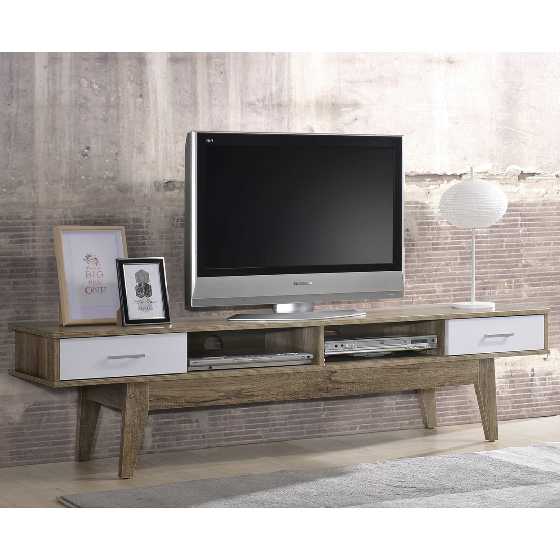 TV Stand White & Wood Oak