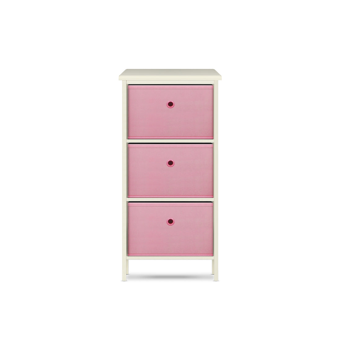 3 Drawer Pine Wood Storage Chest Pink Fabric Baskets 70 x 80cm