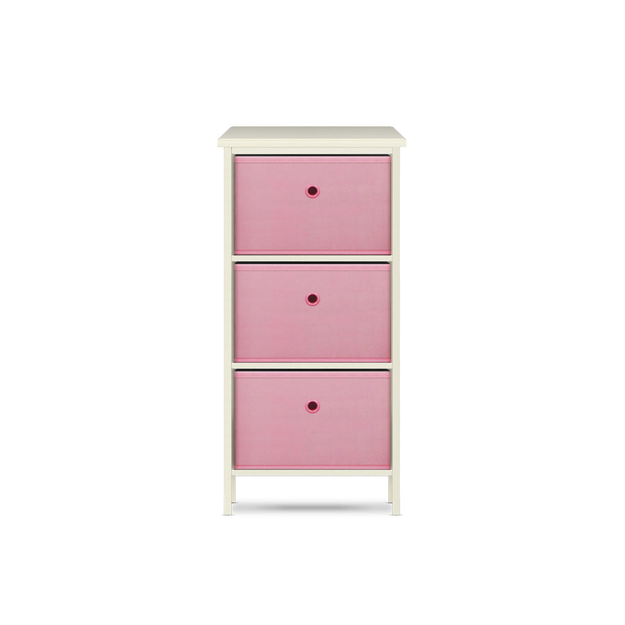 3 Drawer Pine Wood Storage Chest Pink Fabric Baskets 70 x 80cm