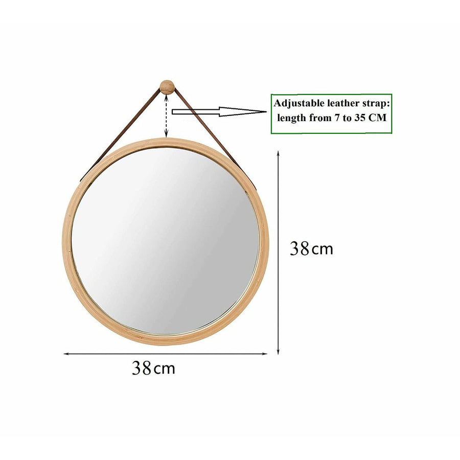 Hanging Round Wall Mirror - Solid Bamboo Frame