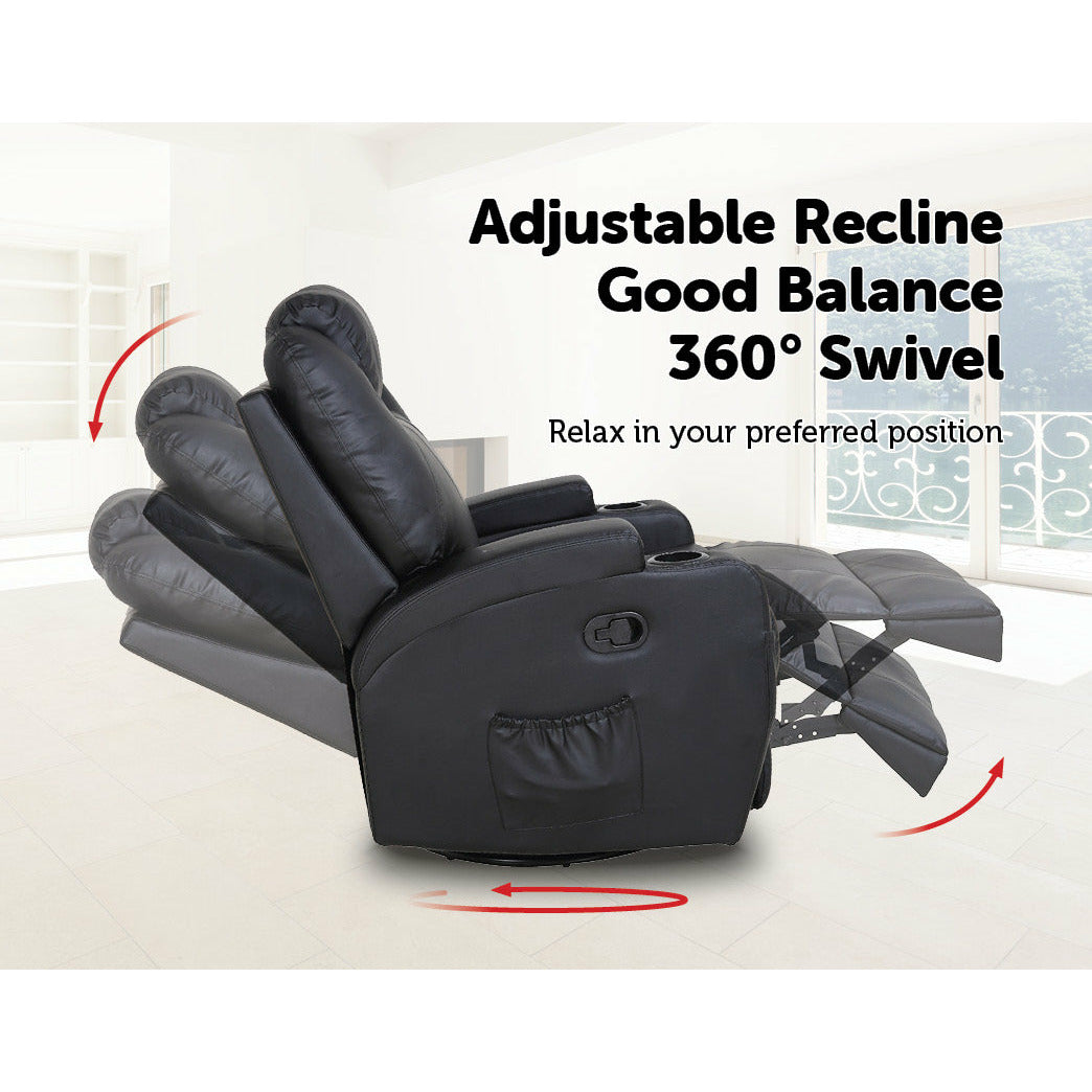 Massage Chair Recliner with 360 Degree Swivel PU Leather Heated - Black