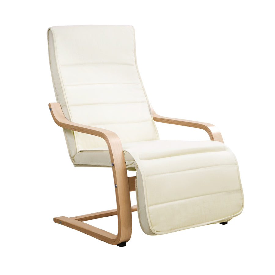 Fabric Armchair with Adjustable Footrest - Beige