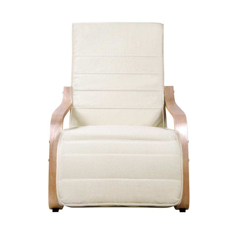 Fabric Armchair with Adjustable Footrest - Beige
