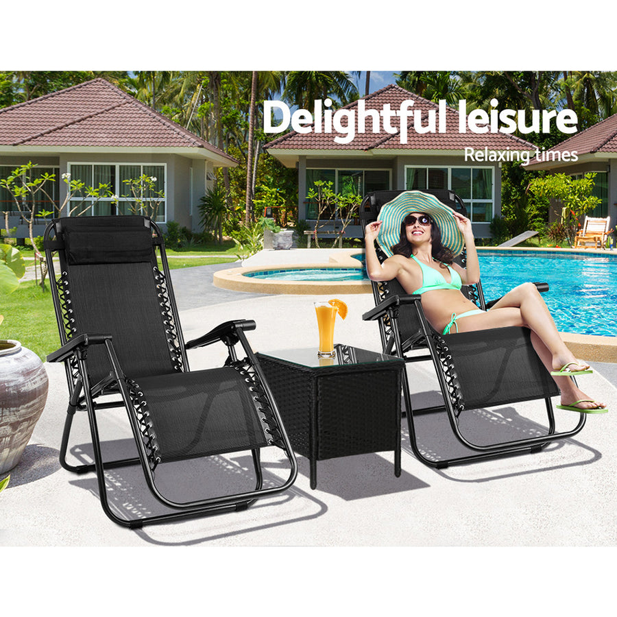 Sun Lounge Zero Gravity Chair Table Outdoor Folding Recliner Reclining