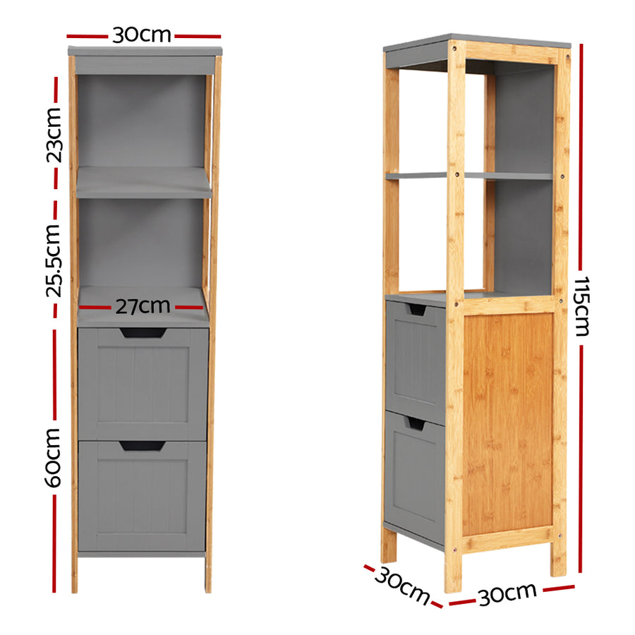 Oak Freestanding Tallboy Bathroom Cabinet - 2 Shelves