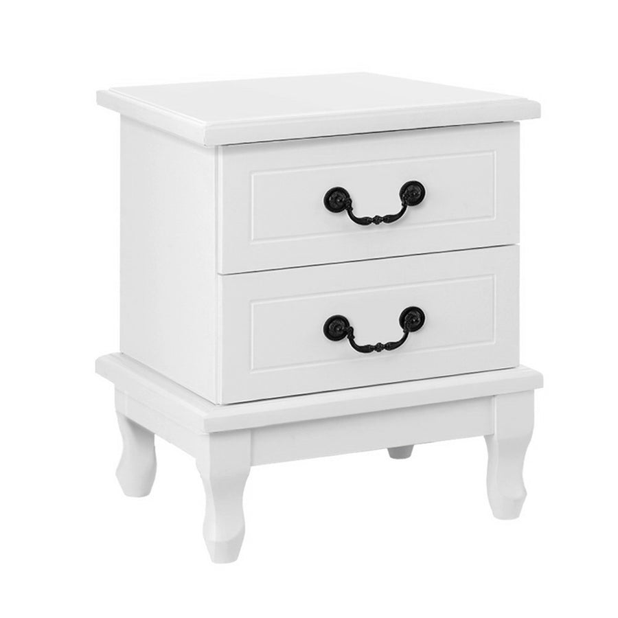 White Bedside Table with 2 Drawers