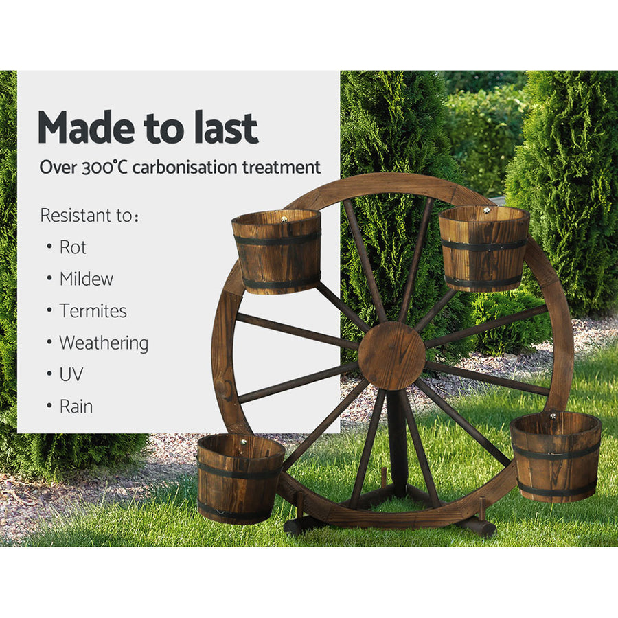 Garden Ornaments Decor Wooden Wagon Wheel Rustic Outdoor Planter flower