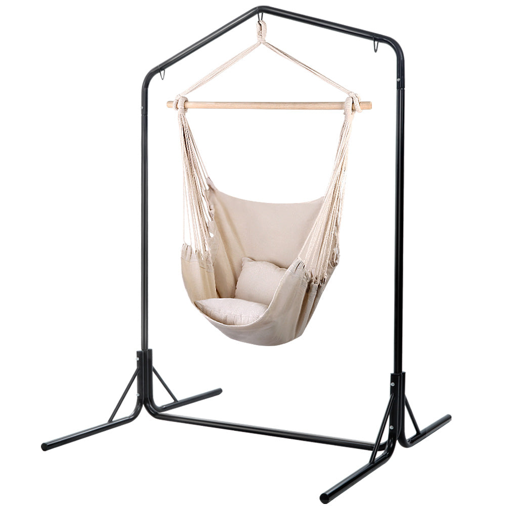 Outdoor Hammock Chair with Stand Hanging Hammock with Pillow Cream