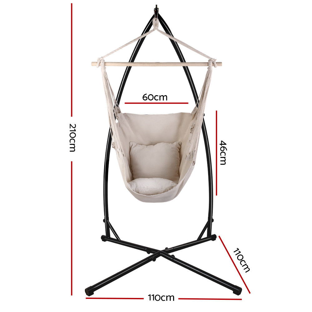 Outdoor Hammock Chair with Steel Stand Hanging Hammock with Pillow Cream