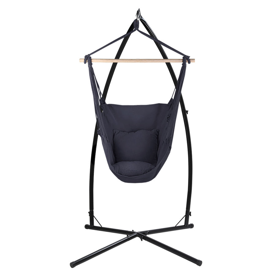 Outdoor Hammock Chair with Steel Stand Hanging Hammock with Pillow Grey
