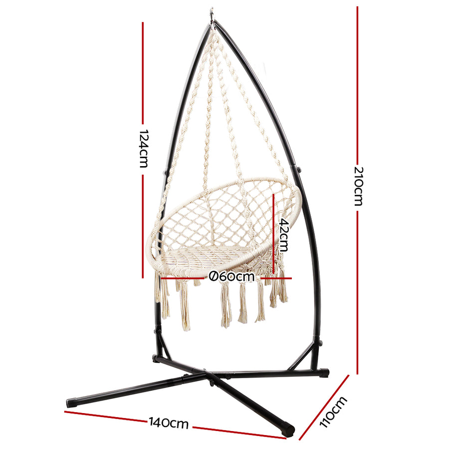 Outdoor Hammock Chair with Steel Stand Cotton Swing Hanging 124CM Cream