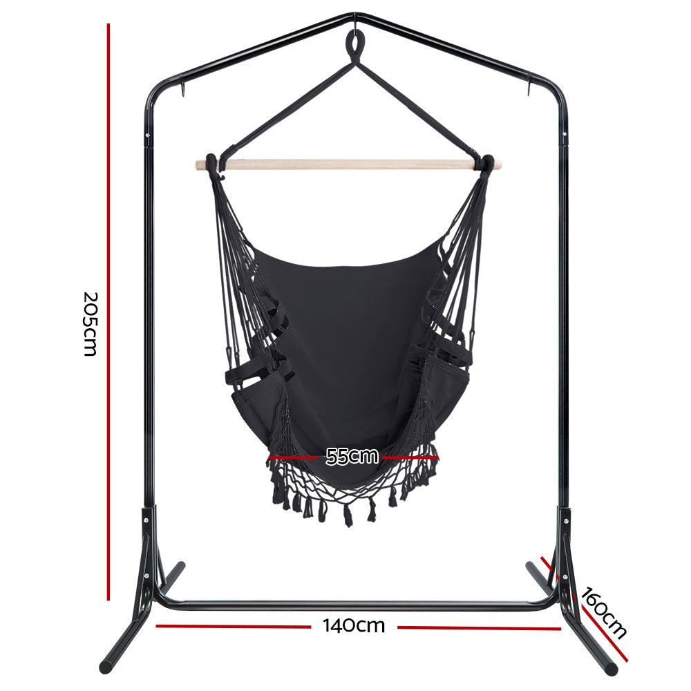 Outdoor Hammock Chair with Stand Tassel Hanging Rope Hammocks Grey