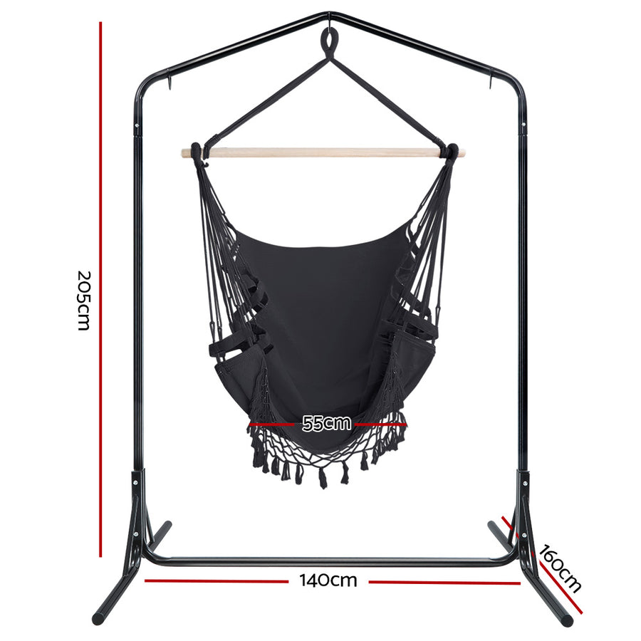 Outdoor Hammock Chair with Stand Tassel Hanging Rope Hammocks Grey