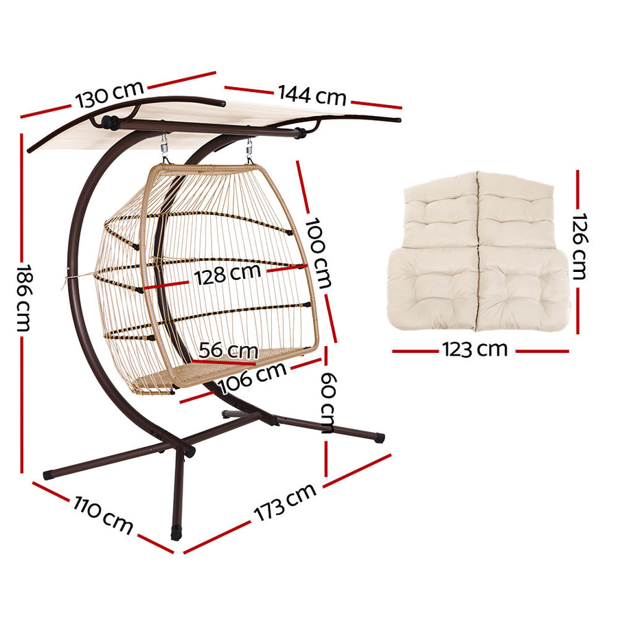 Outdoor Furniture Lounge Hanging Swing Chair Egg Hammock Stand Rattan Wicker Latte