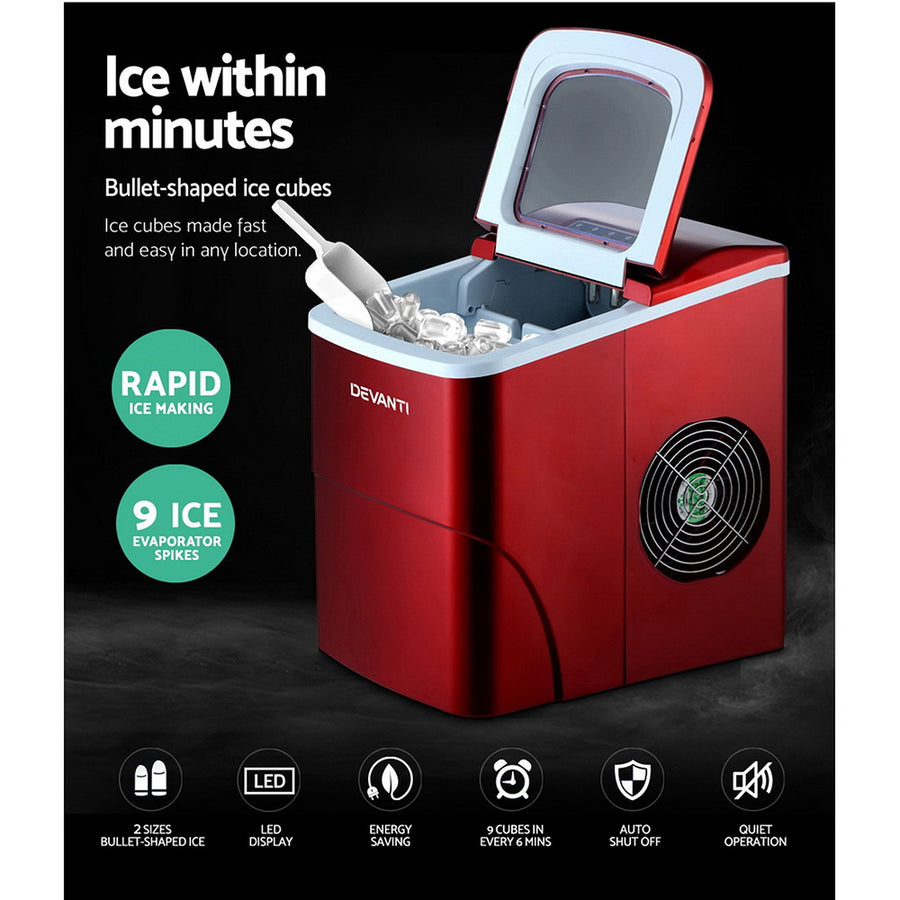 Portable Ice Cube Maker Machine 2L - Red