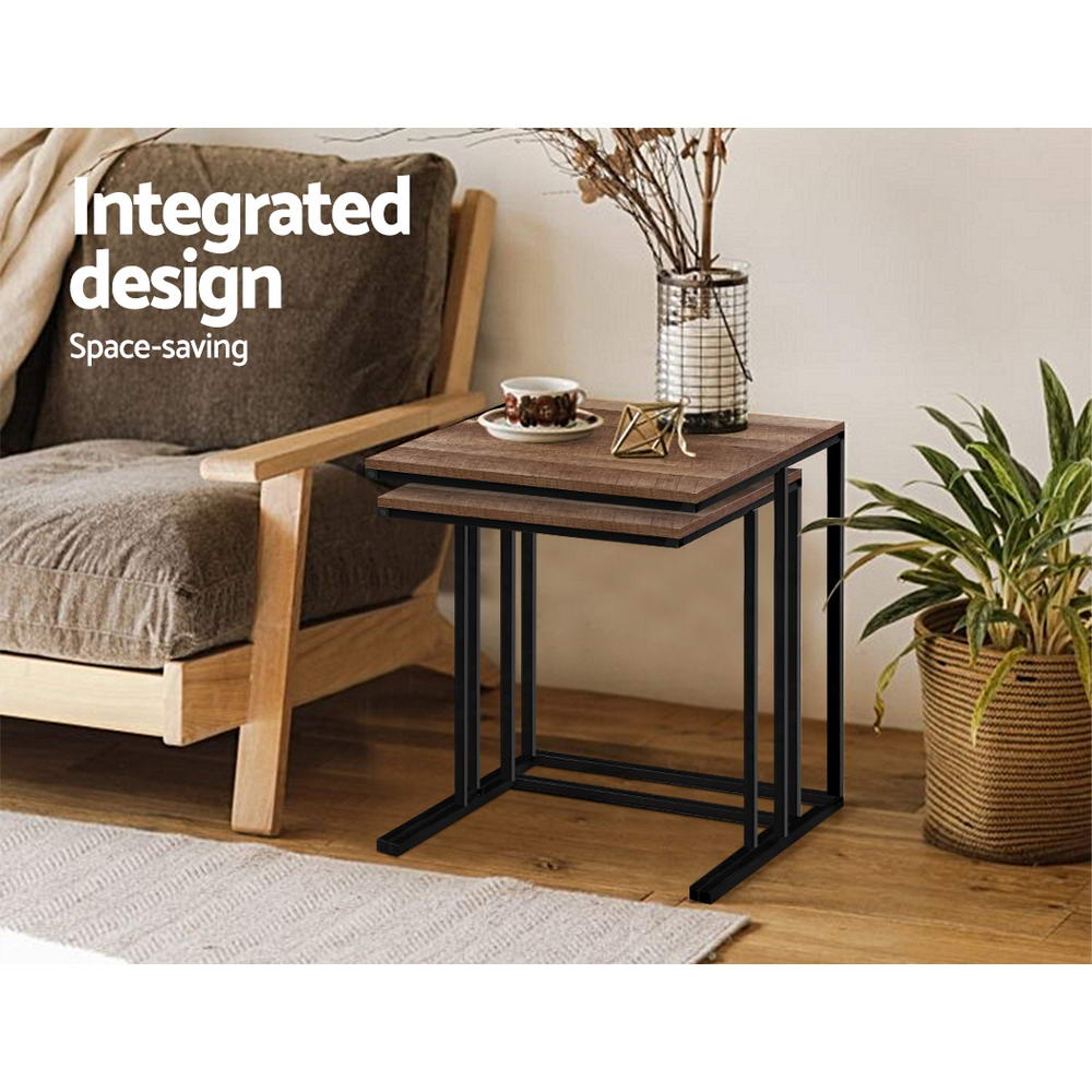 Sofa End Table Wooden Metal Frame - Nested