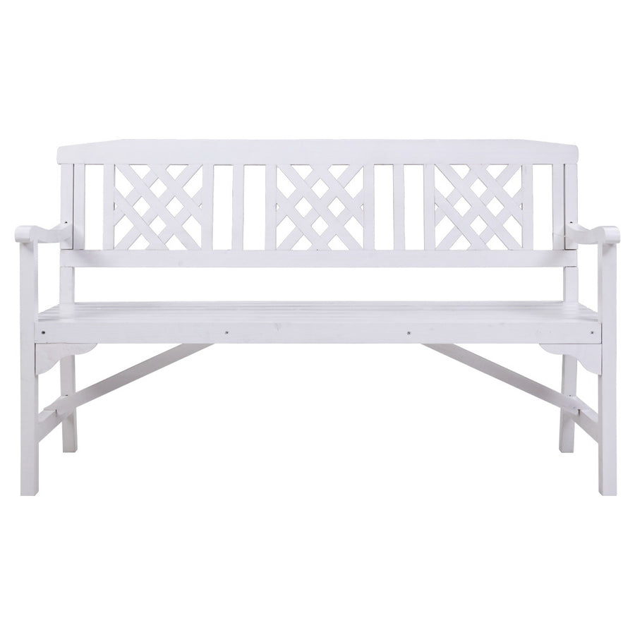 Wooden Garden Bench 3 Seat Patio Furniture Timber Outdoor Lounge Chair White