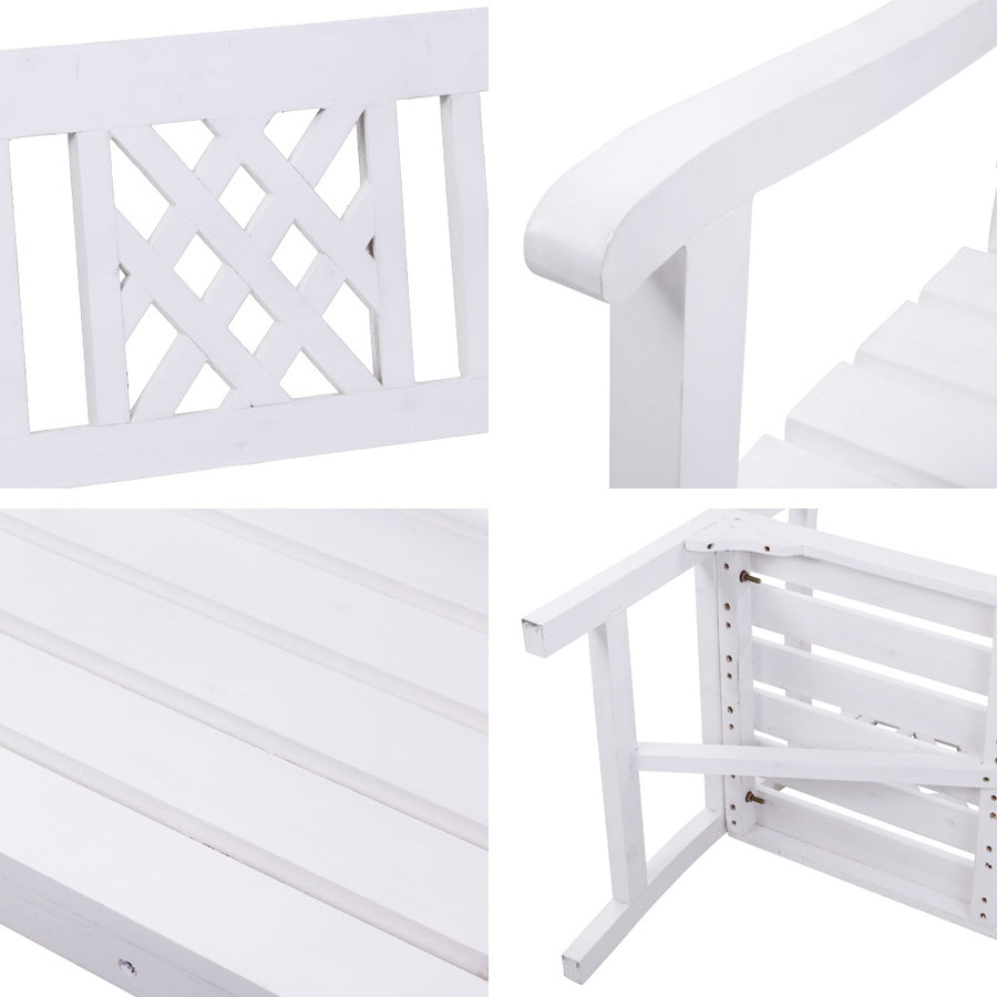 Wooden Garden Bench 3 Seat Patio Furniture Timber Outdoor Lounge Chair White