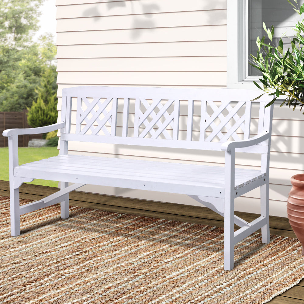 Wooden Garden Bench 3 Seat Patio Furniture Timber Outdoor Lounge Chair White