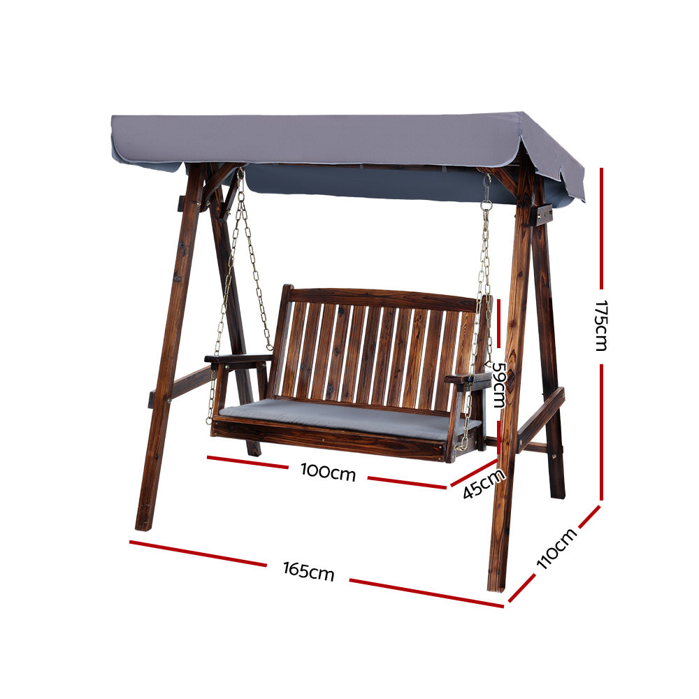 Swing Chair Wooden Garden Bench Canopy 2 Seater Outdoor Furniture