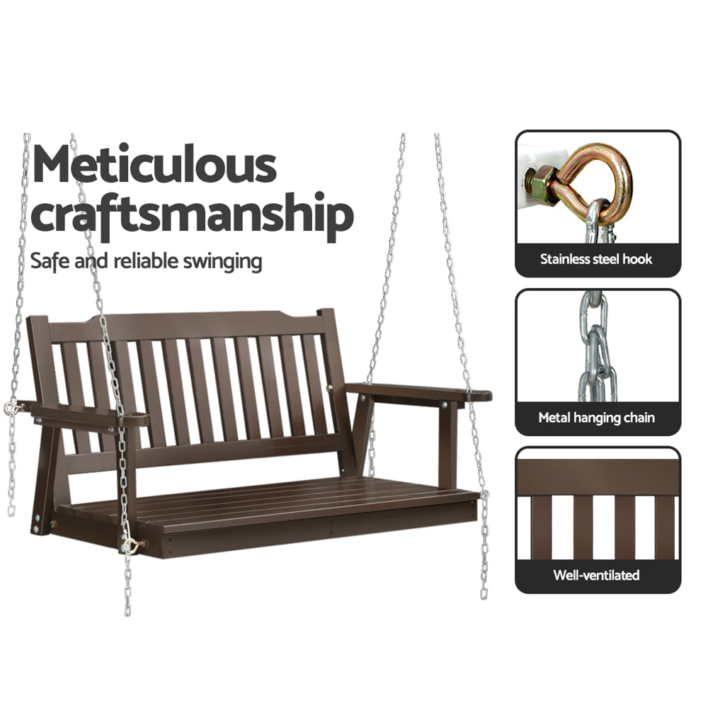 Porch Swing Chair with Chain Garden Bench Outdoor Furniture Wooden Brown