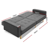 3 Seater Sofa Bed Recliner - Plush Fabric Dark Grey 1950mm