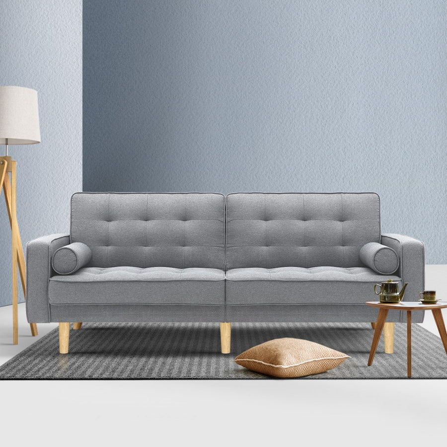 3 Seater Sofa Bed Recliner - Plush Fabric Light Grey 1950mm