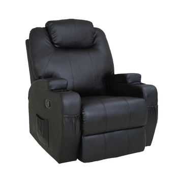 Massage Chair Recliner with 360 Degree Swivel PU Leather Heated - Black