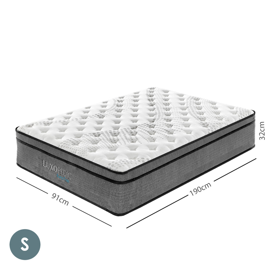 Pocket Spring Mattress 5 Zone 32CM Euro Top Memory Foam (Medium Weight) - Single