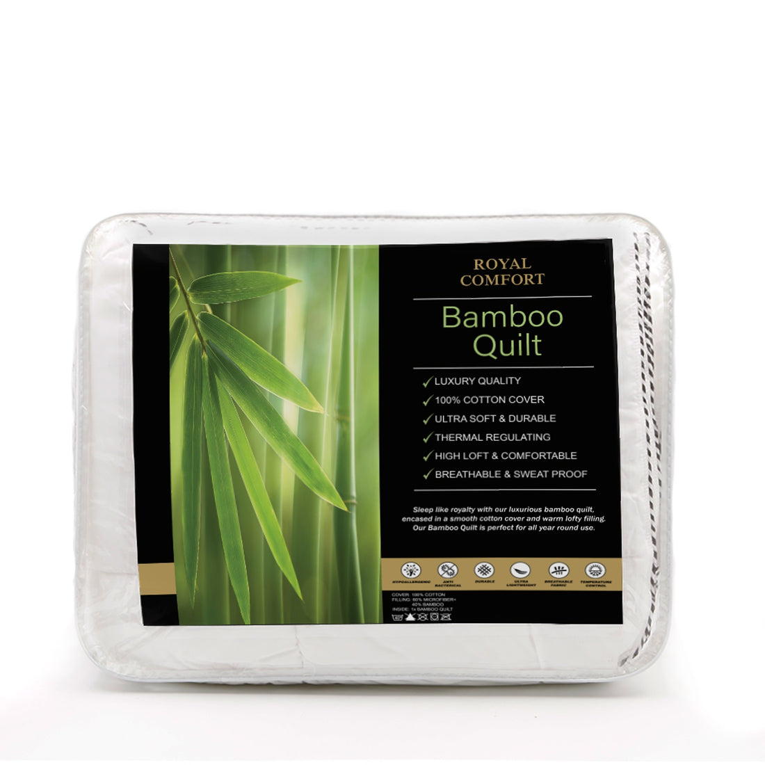 Bamboo Blend Quilt 250GSM Luxury Doona Duvet 100% Cotton Cover - White Double