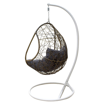 Rocking Egg Chair Swing Lounge Hammock Pod Wicker Curved - Oatmeal and Grey