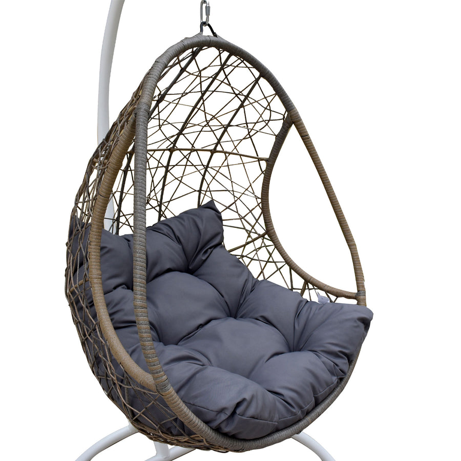 Rocking Egg Chair Swing Lounge Hammock Pod Wicker Curved - Oatmeal and Grey