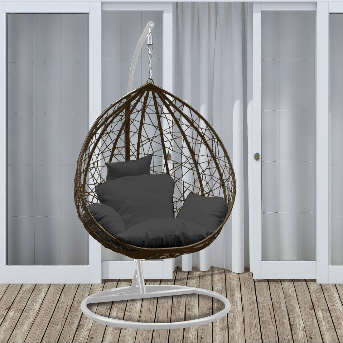 Rocking Egg Chair Outdoor Wicker Rattan Patio Garden Tear Drop - Oatmeal and Grey