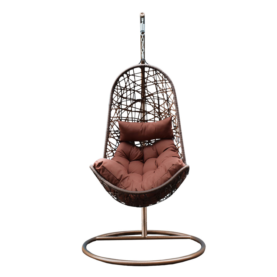 Hanging Basket Egg Chair Outdoor Wicker Rattan Patio Garden - Brown and Coffee