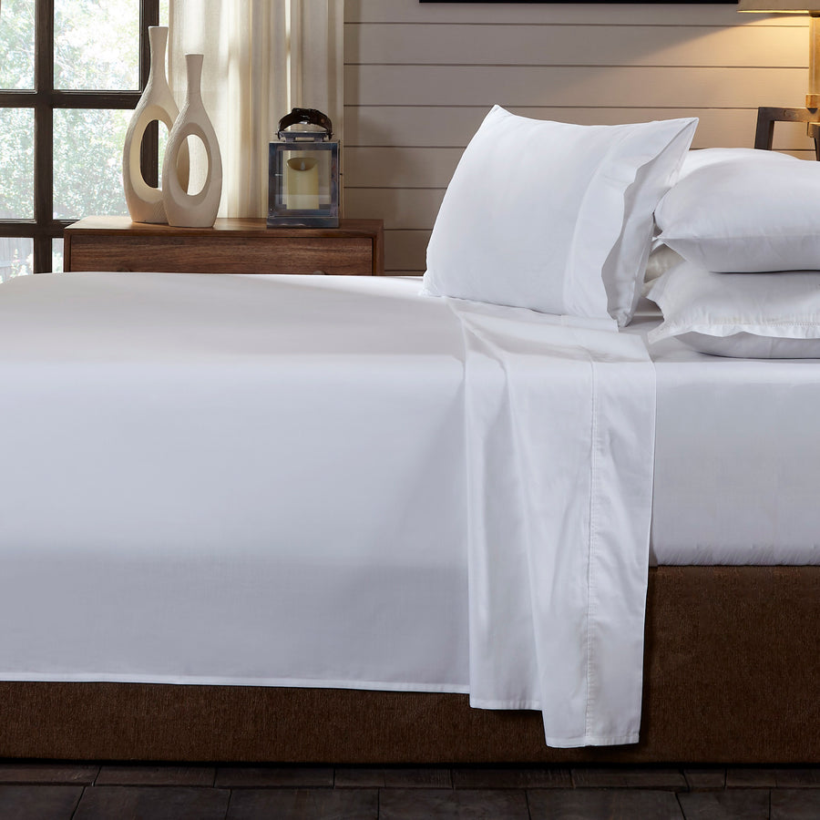250TC Organic 100% Cotton Sheet Set 4 Piece Luxury Hotel Style - White Double