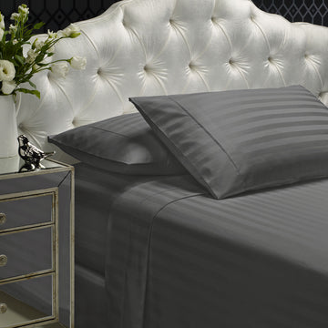 1200TC Sheet Set Damask Cotton Blend Ultra Soft Sateen Bedding - King - Charcoal Grey