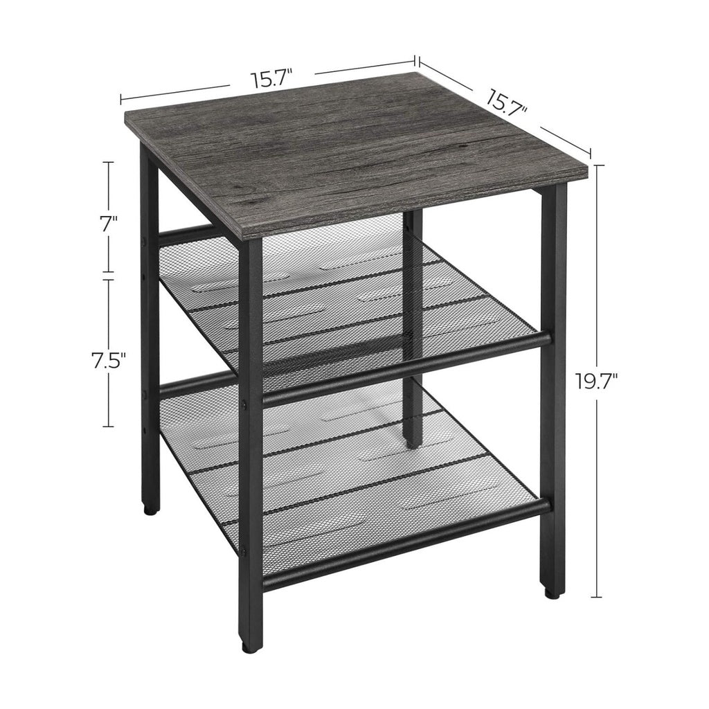Set of 2 Charcoal Gray and Black Side Table with Adjustable Mesh Shelves LET024B04