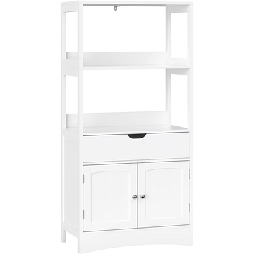 Floor Cabinet with Drawer 2 Open Shelves and Double Doors White BBC64WT