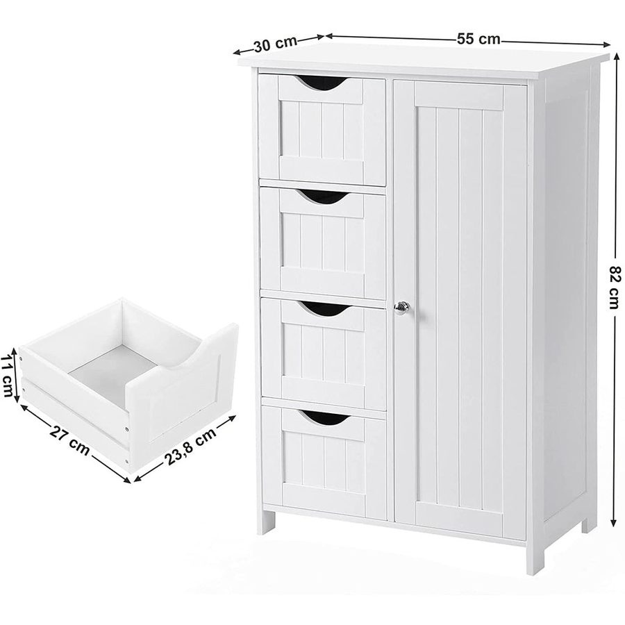 Floor Cabinet with 4 Drawers and Adjustable Shelf White LHC41W