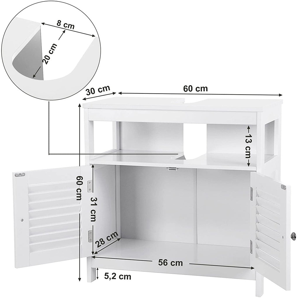 Under Sink Cabinet with 2 Doors Open Compartment White