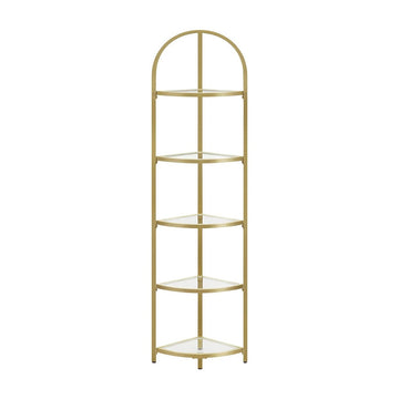 5 Tier Corner Ladder Bookshelf Tempered Glass Modern Style Golden Color