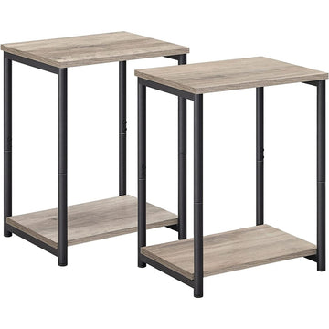 End Tables Set of 2 with Storage Shelf Steel Frame Greige and Black LET272B02