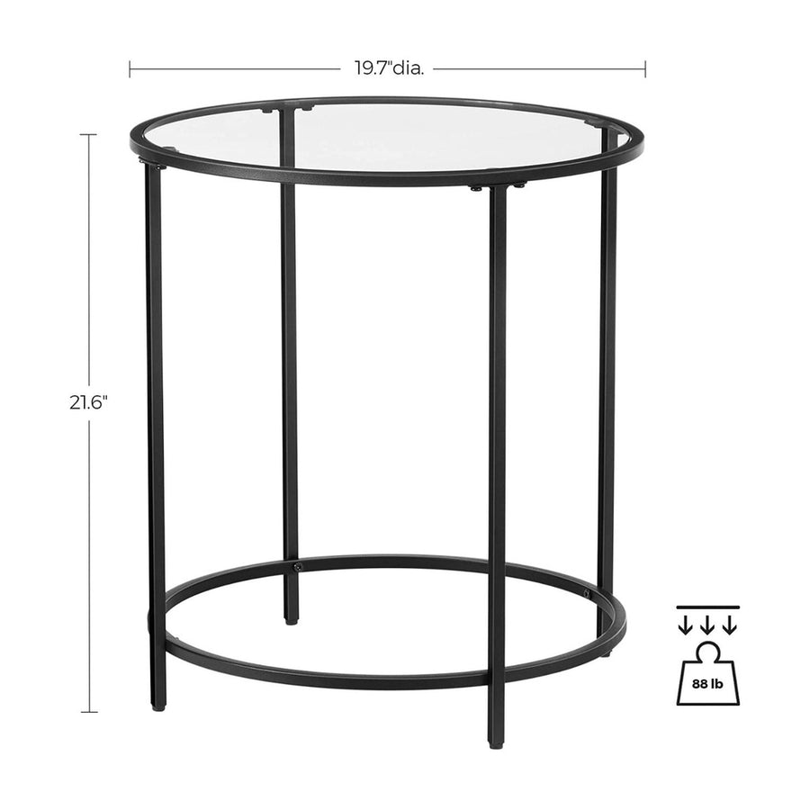 Round Side Glass Table with Metal Frame Modern Style Black
