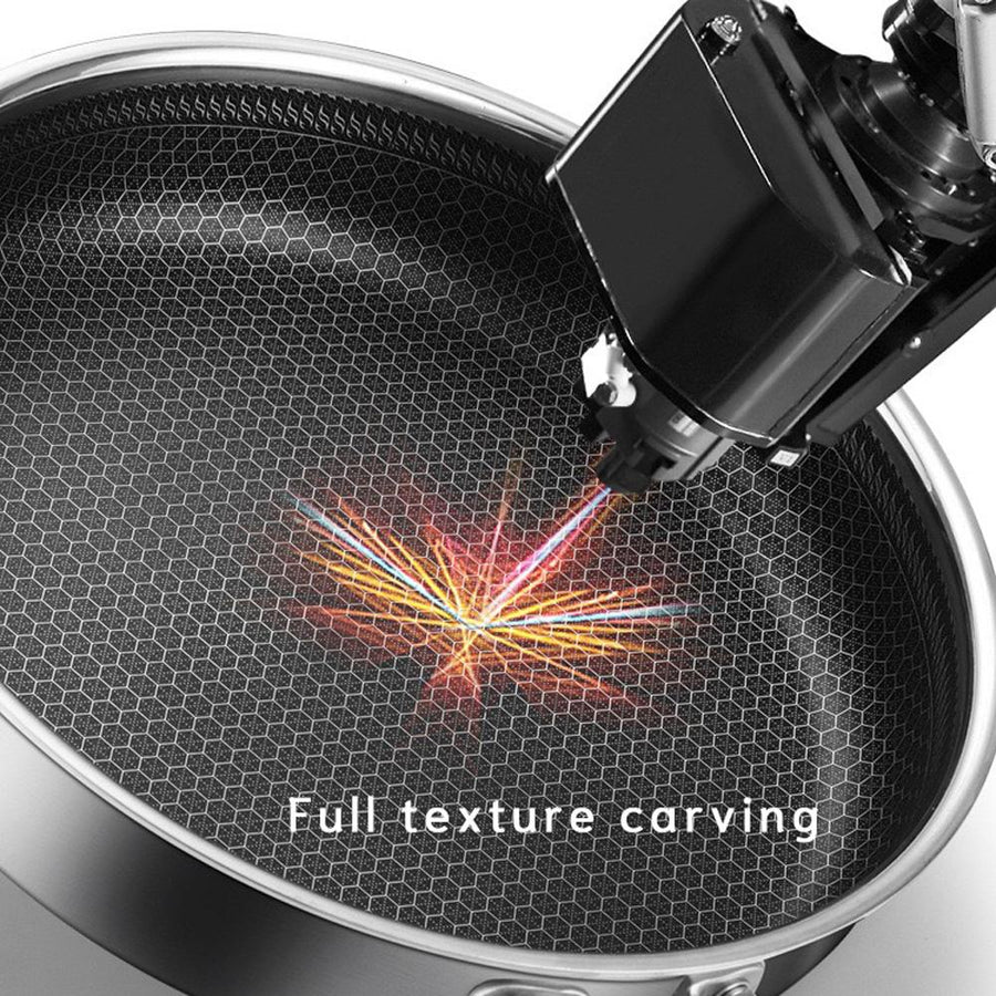 304 Stainless Steel Frying Pan Non-Stick Cooking Frypan Cookware 28cm Honeycomb Single Sided without lid