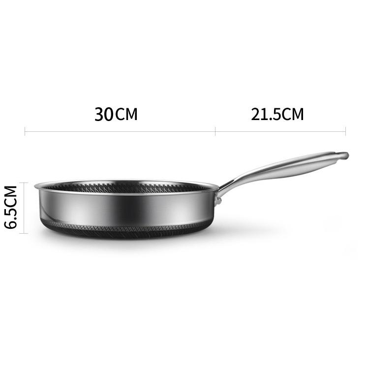 304 Stainless Steel Frying Pan Non-Stick Cooking Frypan Cookware 30cm Honeycomb Double Sided without lid