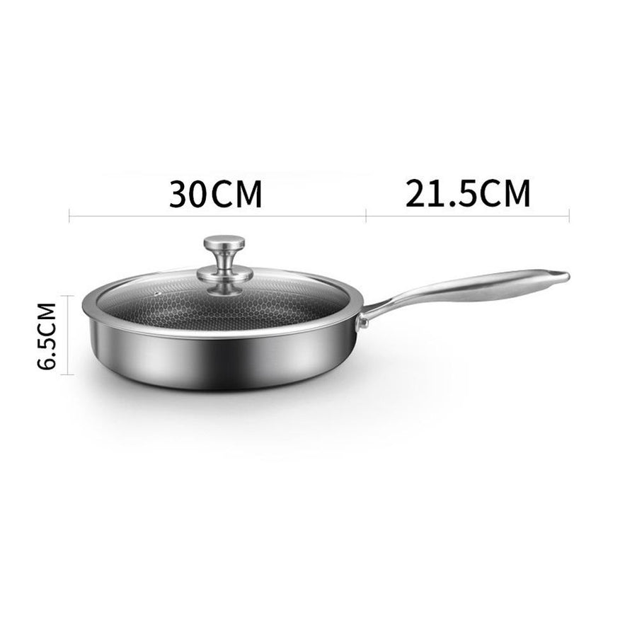 304 Stainless Steel Frying Pan Non-Stick Cooking Frypan Cookware 30cm Honeycomb Single Sided without lid