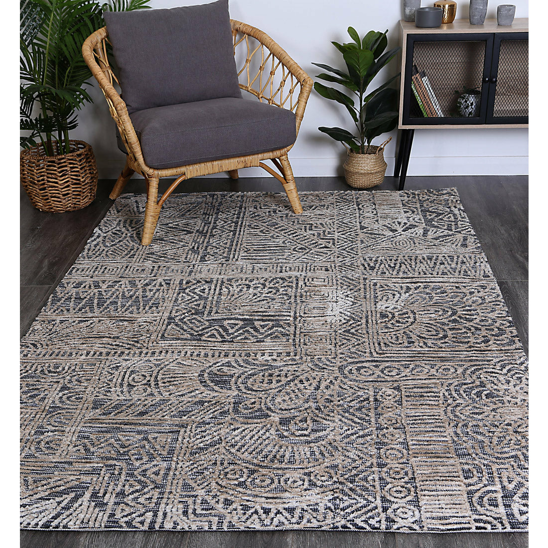 Alayah Anthacite Flower Rug 240x330 cm