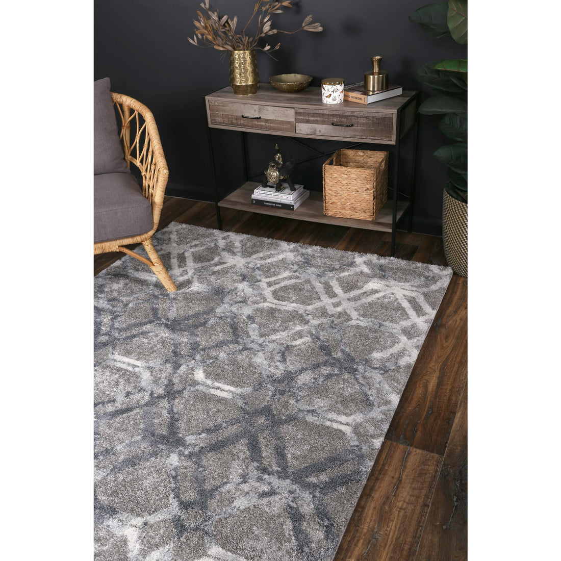 Yuzil Blue Lattice Rug 120x170cm