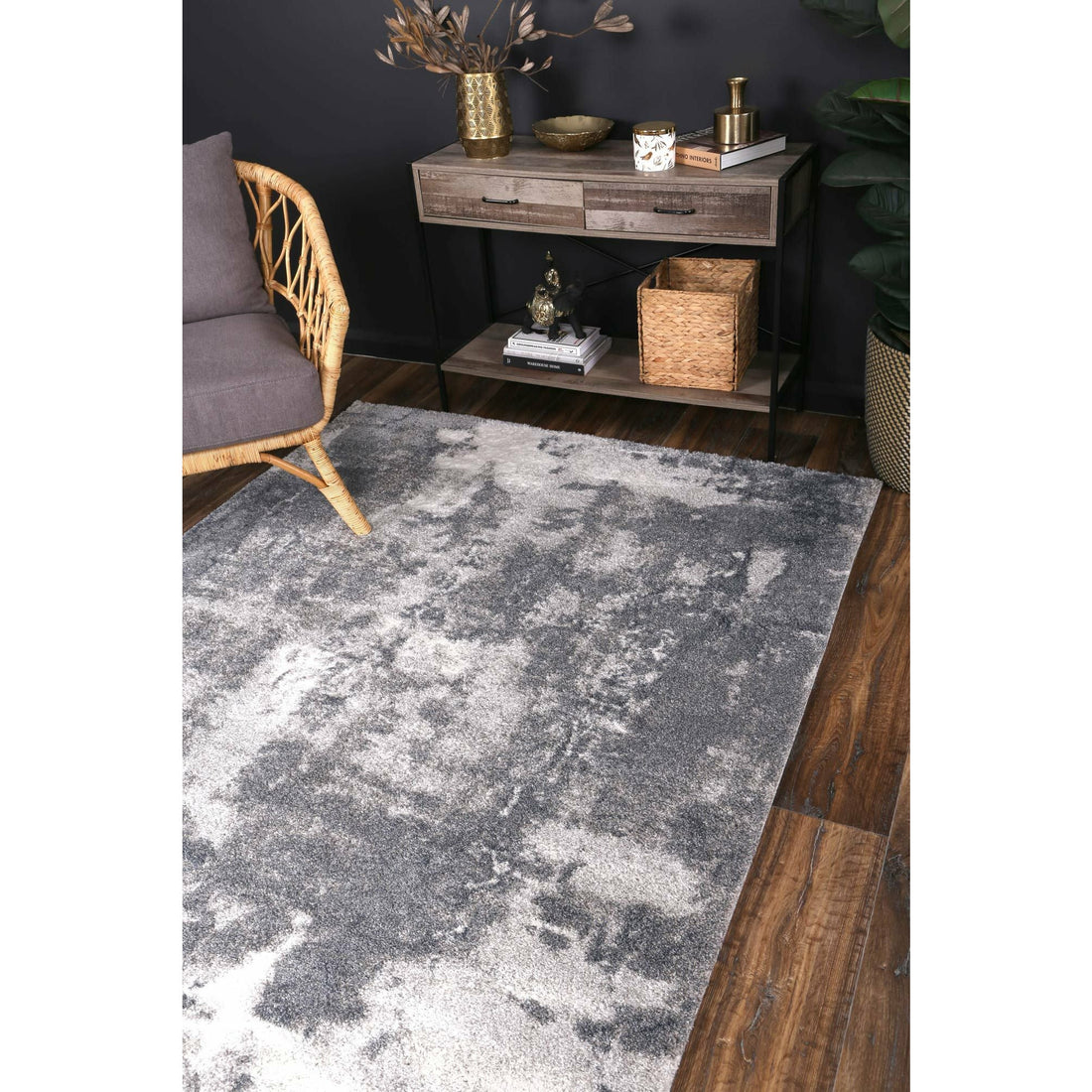 Yuzil Grey White Abstract Rug 160x230cm