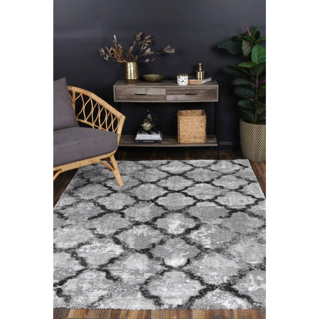 Yuzil Grey Lattice Rug 160x230cm